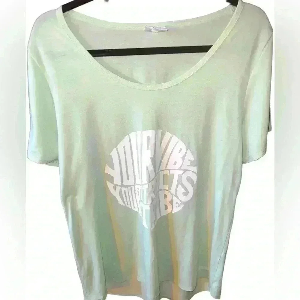 Lularoe XL  green classic T. Graphic . “ Your Vibe‎ Attracts Your Tribe” NWOT.